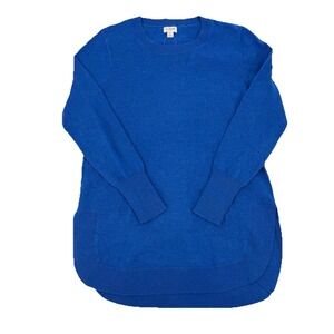 J.Crew Sz‎ S Blue Cotton & Merino Wool-Blend Tunic Teddie Sweater Side Slit